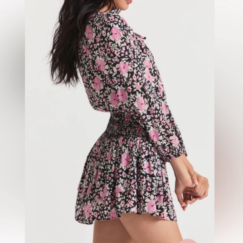 LoveShackFancy Netra Floral Mini Dress Black/Pink Floral Size XS - Picture 3 of 10